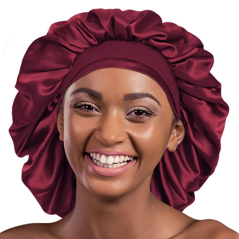 Silk Satin Bonnet Sleep Cap Extra Large for Braids Locs Curls Hair Wine Red Silk Satin Bonnet Sleep Cap Extra Large for Braids Locs Curls Hair Wine Red