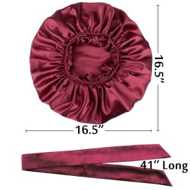Silk Satin Bonnet Sleep Cap Extra Large for Braids Locs Curls Hair Wine Red Silk Satin Bonnet Sleep Cap Extra Large for Braids Locs Curls Hair Wine Red