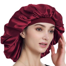 Silk Satin Bonnet Sleep Cap Extra Large for Braids Locs Curls Hair Wine Red Silk Satin Bonnet Sleep Cap Extra Large for Braids Locs Curls Hair Wine Red