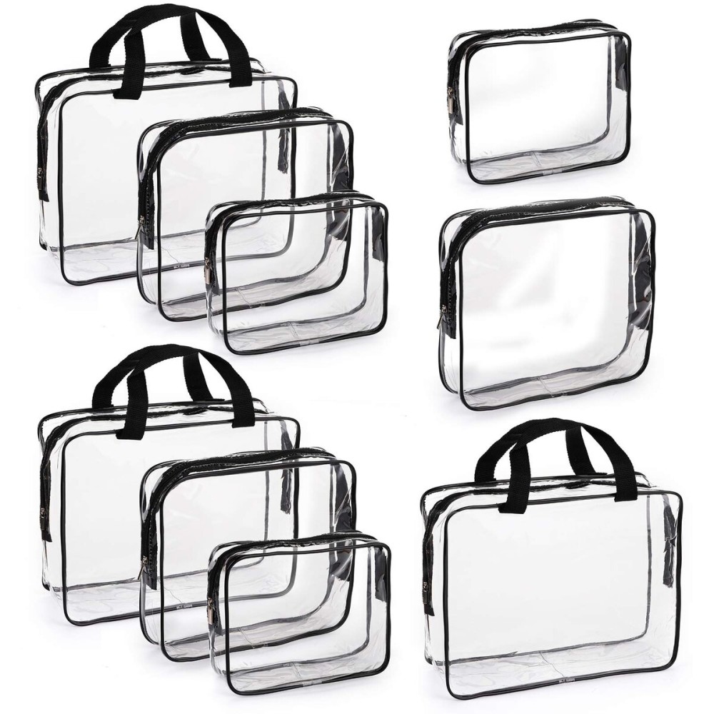 Hedume Set of 9 PVC Makeup Bags - Waterproof Clear Toiletry Luggage Set with Zipper Handle