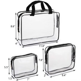 Hedume Set of 9 PVC Makeup Bags - Waterproof Clear Toiletry Luggage Set with Zipper Handle