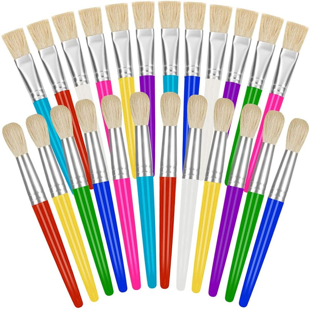 YGAOHF 24 Pcs Paint Brushes for Kids Bulk - Colorful Round and Flat Kids Paint Brushes, Easy Clean and Hold Toddler Paint Brushes for Acrylic Oil Watercolor Washable Paint
