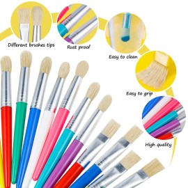 YGAOHF 24 Pcs Paint Brushes for Kids Bulk - Colorful Round and Flat Kids Paint Brushes, Easy Clean and Hold Toddler Paint Brushes for Acrylic Oil Watercolor Washable Paint