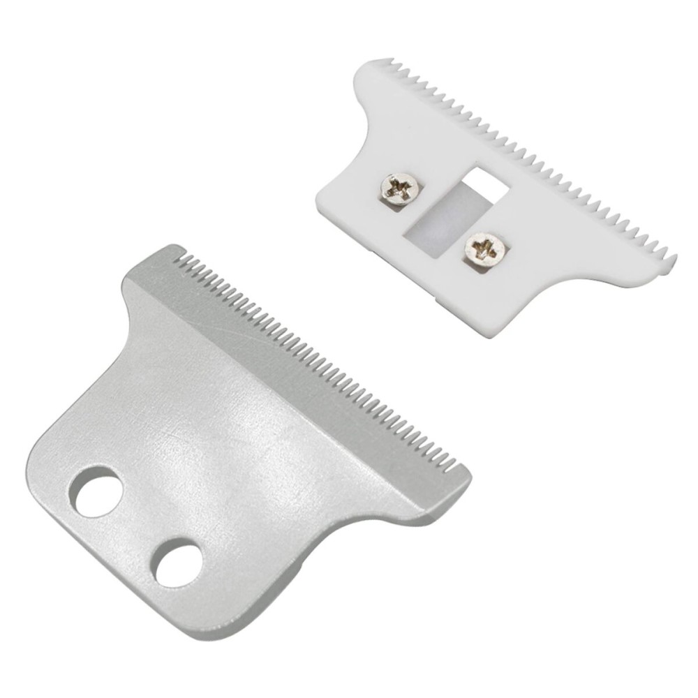 Professional T Wide Replacement Blades Set 2215, Assembled 1 Carbon Steel Fixed Fade Blade, 1 Zirconia Ceramic Moving Cutter Blade, Compatible with Wahl 5 Star Detailer 8081 Hair Trimmers (Silver)
