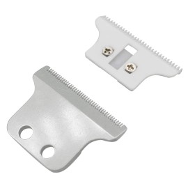 Professional T Wide Replacement Blades Set 2215, Assembled 1 Carbon Steel Fixed Fade Blade, 1 Zirconia Ceramic Moving Cutter Blade, Compatible with Wahl 5 Star Detailer 8081 Hair Trimmers (Silver)