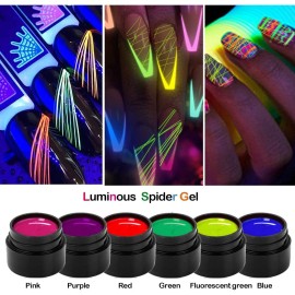 10 Colors Luminous Spider Gel, UV Gel Nail Polish with 2 Nail Art Line Pen Tools DIY Glow in The Dark Nail Art Drawing Gel for Line Neon Fluorescent Effect Manicure Decorations for Party Dance