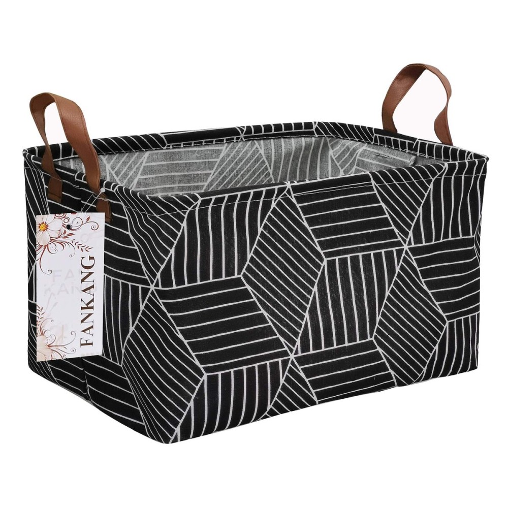 FANKANG Storage Basket,Nursery Hamper Canvas Laundry Basket Foldable with Waterproof PE Coating Storage, Office, Bedroom, Clothes,Toys (Rec-Black Cube)