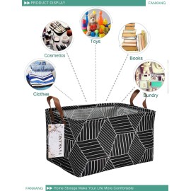 FANKANG Storage Basket,Nursery Hamper Canvas Laundry Basket Foldable with Waterproof PE Coating Storage, Office, Bedroom, Clothes,Toys (Rec-Black Cube)