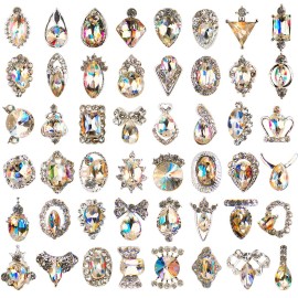 48pcs Rhinestones for Nails, Nail Diamonds Glass Crystal AB Metal Gems Jewels Stones for 3D Nails Art Decoration 48pcs Rhinestones for Nails, Nail Diamonds Glass Crystal AB Metal Gems Jewels Stones for 3D Nails Art Decoration