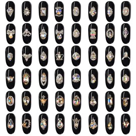 48pcs Rhinestones for Nails, Nail Diamonds Glass Crystal AB Metal Gems Jewels Stones for 3D Nails Art Decoration