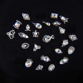 48pcs Nail Crystal AB Rhinestones, Nail Diamonds Glass Metal Gems Jewels Stones for 3D Nails Art Decoration(24 Styles)