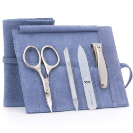 GERMANIKURE 4pc Mini Professional Manicure Set in Suede Case - FINOX Stainless Steel Tools Made in Solingen Germany, Glass Nail Care Supplies Made in Czech Republic GERMANIKURE 4pc Mini Professional Manicure Set in Suede Case - FINOX Stainless Steel Tools Made in Solingen Germany, Glass Nail Care Supplies Made in Czech Republic