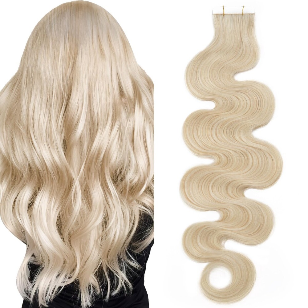 SEGO Wavy Tape in Hair Extensions 16 Inch 20pcs 50g Natural 100% Remy Human Hair Real Seamless Skin Weft Invisible Rooted Double Sided Tape Hair for Women-Platinum Blonde -Body Wave SEGO Wavy Tape in Hair Extensions 16 Inch 20pcs 50g Natural 100% Remy Human Hair Real Seamless Skin Weft Invisible Rooted Double Sided Tape Hair for Women-Platinum Blonde -Body Wave