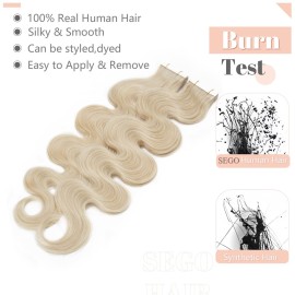 SEGO Wavy Tape in Hair Extensions 16 Inch 20pcs 50g Natural 100% Remy Human Hair Real Seamless Skin Weft Invisible Rooted Double Sided Tape Hair for Women-Platinum Blonde -Body Wave SEGO Wavy Tape in Hair Extensions 16 Inch 20pcs 50g Natural 100% Remy Human Hair Real Seamless Skin Weft Invisible Rooted Double Sided Tape Hair for Women-Platinum Blonde -Body Wave