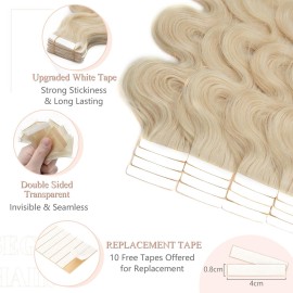 SEGO Wavy Tape in Hair Extensions 16 Inch 20pcs 50g Natural 100% Remy Human Hair Real Seamless Skin Weft Invisible Rooted Double Sided Tape Hair for Women-Platinum Blonde -Body Wave SEGO Wavy Tape in Hair Extensions 16 Inch 20pcs 50g Natural 100% Remy Human Hair Real Seamless Skin Weft Invisible Rooted Double Sided Tape Hair for Women-Platinum Blonde -Body Wave