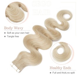 SEGO Wavy Tape in Hair Extensions 16 Inch 20pcs 50g Natural 100% Remy Human Hair Real Seamless Skin Weft Invisible Rooted Double Sided Tape Hair for Women-Platinum Blonde -Body Wave SEGO Wavy Tape in Hair Extensions 16 Inch 20pcs 50g Natural 100% Remy Human Hair Real Seamless Skin Weft Invisible Rooted Double Sided Tape Hair for Women-Platinum Blonde -Body Wave