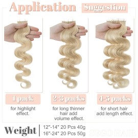 SEGO Wavy Tape in Hair Extensions 16 Inch 20pcs 50g Natural 100% Remy Human Hair Real Seamless Skin Weft Invisible Rooted Double Sided Tape Hair for Women-Platinum Blonde -Body Wave SEGO Wavy Tape in Hair Extensions 16 Inch 20pcs 50g Natural 100% Remy Human Hair Real Seamless Skin Weft Invisible Rooted Double Sided Tape Hair for Women-Platinum Blonde -Body Wave
