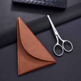 HITOPTY Nose Hair Scissors, 3.6inch Stainless Steel Rounded Tip Small Shears Safety Beauty Trimming Kit for Facial Ear Grooming with PU Case