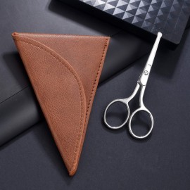 HITOPTY Nose Hair Scissors, 3.6inch Stainless Steel Rounded Tip Small Shears Safety Beauty Trimming Kit for Facial Ear Grooming with PU Case