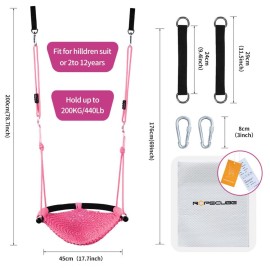 ROPECUBE Hand-Knitting Toddler Swing, Swing Seat for Kids with Adjustable Ropes, Little tikes Swings Set, for Outdoor Indoor, Playground, Backyard (Pink)