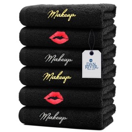 DAN RIVER Makeup Towel 100% Spun Cotton - (Pack of 6) Luxuriously Soft Reusable Makeup Remover Cloth, Facial Cleansing Cloth, of 6 13x13 Inch, Black