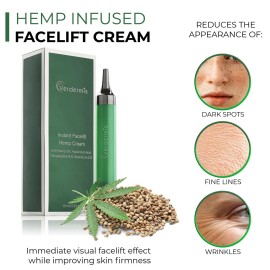 VERDERMIS Instant Facelift Cream with Hemp Oil, Hyaluronic Acid, Vitamins A,C,E, and Peptides. Non-Invasive. Instant Results. VERDERMIS Instant Facelift Cream with Hemp Oil, Hyaluronic Acid, Vitamins A,C,E, and Peptides. Non-Invasive. Instant Results.
