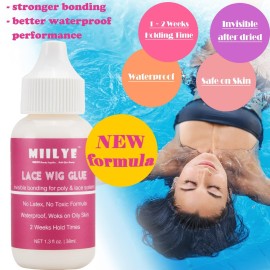 Wig Adhesive Glue, Invisible Waterproof MIILYE Hair Replacement Bonding Glue, Strong Hold for Lace Front Wig and Poly Hairpieces, Toupee, Cosmetic Hair Systems (Wig Glue for Lace Front Wig 1.3 fl oz) Wig Adhesive Glue, Invisible Waterproof MIILYE Hair Replacement Bonding Glue, Strong Hold for Lace Front Wig and Poly Hairpieces, Toupee, Cosmetic Hair Systems (Wig Glue for Lace Front Wig 1.3 fl oz)