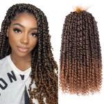 Leeven Short Passion Twist With Bohemian Hair 12 Inch 7 Packs Ombre Brown Pre-twisted Crochet Passion Twists Synthetic Braiding Hair Curly Ends Braids Twist Hair for Women 12 Roots/Pack T30