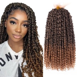 Leeven Short Passion Twist With Bohemian Hair 12 Inch 7 Packs Ombre Brown Pre-twisted Crochet Passion Twists Synthetic Braiding Hair Curly Ends Braids Twist Hair for Women 12 Roots/Pack T30