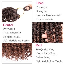 Leeven Short Passion Twist With Bohemian Hair 12 Inch 7 Packs Ombre Brown Pre-twisted Crochet Passion Twists Synthetic Braiding Hair Curly Ends Braids Twist Hair for Women 12 Roots/Pack T30