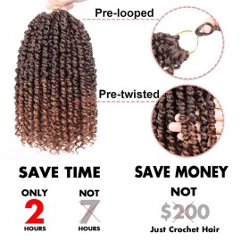 Leeven Short Passion Twist With Bohemian Hair 12 Inch 7 Packs Ombre Brown Pre-twisted Crochet Passion Twists Synthetic Braiding Hair Curly Ends Braids Twist Hair for Women 12 Roots/Pack T30