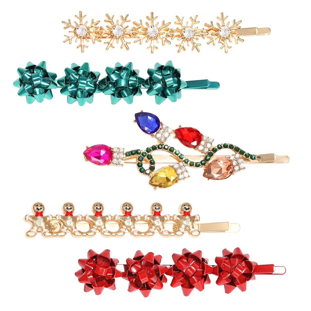 4/5PCS Christmas Hair Clips for Women - Rhinestone Snowflake Hairpin, Bulb Light JOY Alligator Hair Clip Set, Holiday Hair Accessories, Festive Gift (Style B)