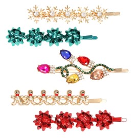4/5PCS Christmas Hair Clips for Women - Rhinestone Snowflake Hairpin, Bulb Light JOY Alligator Hair Clip Set, Holiday Hair Accessories, Festive Gift (Style B)