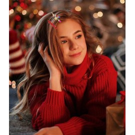4/5PCS Christmas Hair Clips for Women - Rhinestone Snowflake Hairpin, Bulb Light JOY Alligator Hair Clip Set, Holiday Hair Accessories, Festive Gift (Style B)
