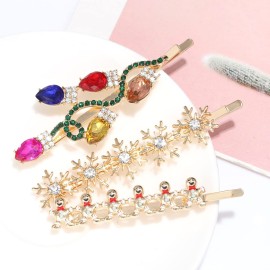 4/5PCS Christmas Hair Clips for Women - Rhinestone Snowflake Hairpin, Bulb Light JOY Alligator Hair Clip Set, Holiday Hair Accessories, Festive Gift (Style B)