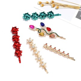 4/5PCS Christmas Hair Clips for Women - Rhinestone Snowflake Hairpin, Bulb Light JOY Alligator Hair Clip Set, Holiday Hair Accessories, Festive Gift (Style B)