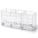 MOSIKER Makeup Brush Holder for Vanity,Acrylic Clear Small Compact Nail Hair Lip Liner Brush Pen Organizer with 3 Slots
