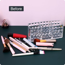 MOSIKER Makeup Brush Holder for Vanity,Acrylic Clear Small Compact Nail Hair Lip Liner Brush Pen Organizer with 3 Slots MOSIKER Makeup Brush Holder for Vanity,Acrylic Clear Small Compact Nail Hair Lip Liner Brush Pen Organizer with 3 Slots