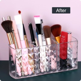 MOSIKER Makeup Brush Holder for Vanity,Acrylic Clear Small Compact Nail Hair Lip Liner Brush Pen Organizer with 3 Slots MOSIKER Makeup Brush Holder for Vanity,Acrylic Clear Small Compact Nail Hair Lip Liner Brush Pen Organizer with 3 Slots