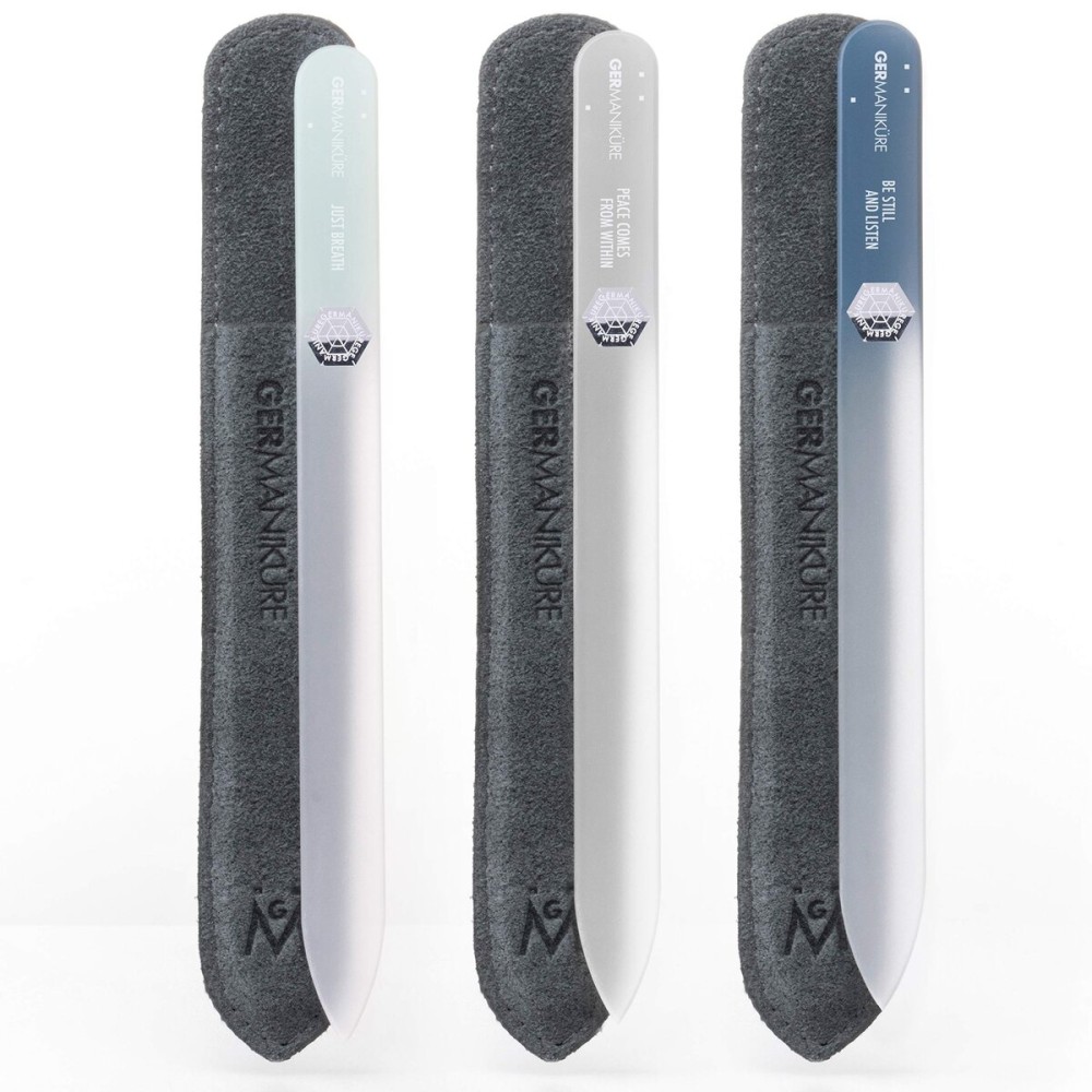 GERMANIKURE Czech Crystal Glass Nail File 3 Pack in Suede Leather Case - Professional Manicure & Pedicure Products for Smooth Easy Shaping of Natural Nails