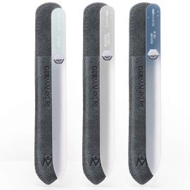 GERMANIKURE Czech Crystal Glass Nail File 3 Pack in Suede Leather Case - Professional Manicure & Pedicure Products for Smooth Easy Shaping of Natural Nails