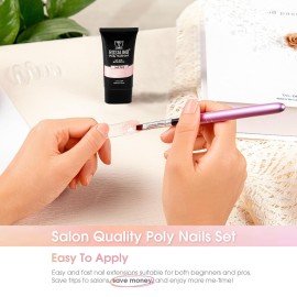 ROSALIND Pink Poly Nail Gel, 2 oz Soft Pink Poly Extension Gel for Nail Natural Builder Nail Gel, Light Pink Poly Extension Nail Decoration Long-Lasting Poly Enhancement Gel