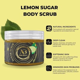 Amira Beauty Lemon Sugar Body Scrub Exfoliating Ultra Hydrating Moisturizing Scrub - Fights Cellulite & Stretch Marks (14oz)
