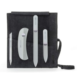 GERMANIKURE Crystal Glass Nail File Set in Black Suede Case - Handmade in Czech Republic - Professional Manicure & Pedicure Supplies - Glass Cuticle Stick, Pusher, Moon File GERMANIKURE Crystal Glass Nail File Set in Black Suede Case - Handmade in Czech Republic - Professional Manicure & Pedicure Supplies - Glass Cuticle Stick, Pusher, Moon File