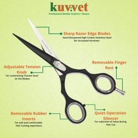 KUVVET Professional Hair Cutting Scissors 6 Inch Premium Stainless Steel Hair Scissors Hand Sharpened Razor Edge Barber Scissors for Hair Cutting Salon Shears For Men Women Kids (Black) KUVVET Professional Hair Cutting Scissors 6 Inch Premium Stainless Steel Hair Scissors Hand Sharpened Razor Edge Barber Scissors for Hair Cutting Salon Shears For Men Women Kids (Black)