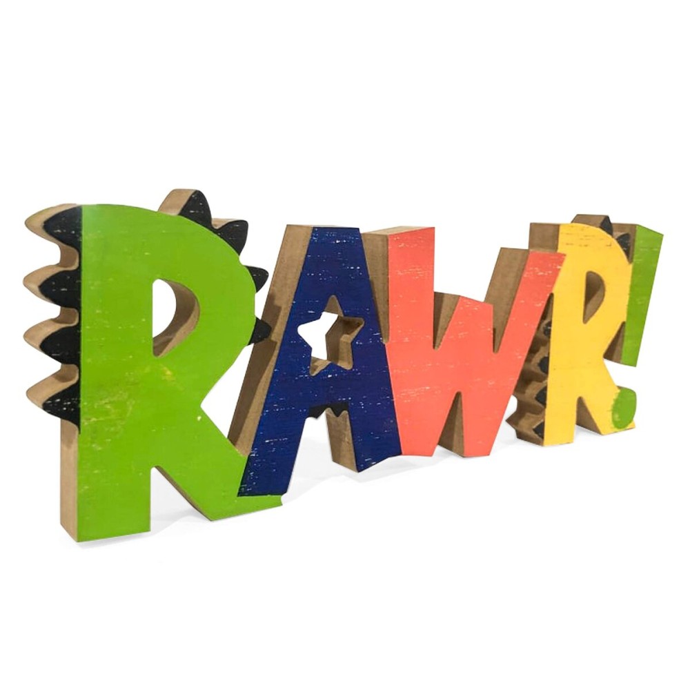 HnJOY Rawr Dinosaur Room Wood Decor for Boys - Kids Decorations for Bedroom - Boys Nursery Room Wooden Wall Decor, Birthday Decoration Dinosaur Theme - Freestanding Multicolor Tabletop 13.7