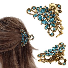 CROWN GUIDE Vintage Rhinestone Hair Claw Crystal Jaw Clips,Metal Alloy Fancy Hair Barrette Decorative Flowers Hair Clasps Accessories for Women Thick Hair Sky Blue CROWN GUIDE Vintage Rhinestone Hair Claw Crystal Jaw Clips,Metal Alloy Fancy Hair Barrette Decorative Flowers Hair Clasps Accessories for Women Thick Hair Sky Blue