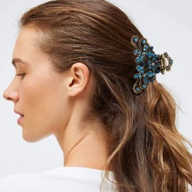 CROWN GUIDE Vintage Rhinestone Hair Claw Crystal Jaw Clips,Metal Alloy Fancy Hair Barrette Decorative Flowers Hair Clasps Accessories for Women Thick Hair Sky Blue