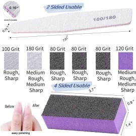 16pcs Nail Files Buffers Kit - 10pcs 100/180 Grit Sharp Nail File Emery Boards, 6pcs Rough Polishing Buffer for Nails Art Pedicure Manicure