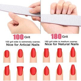 16pcs Nail Files Buffers Kit - 10pcs 100/180 Grit Sharp Nail File Emery Boards, 6pcs Rough Polishing Buffer for Nails Art Pedicure Manicure